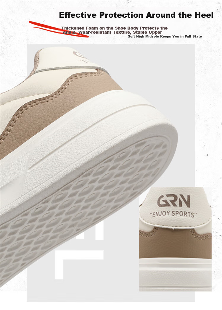 Guirenniao Men's Lightweight Sports Sneakers, Low-Top Soft-Soled Versatile Casual Shoes, Classic White Sneakers, Beige/dark Red, Size 42 4