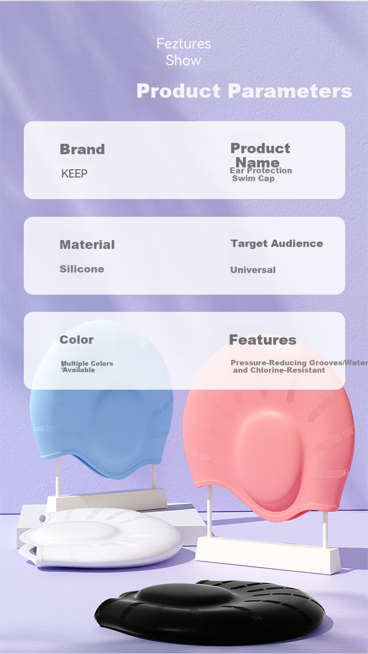 Keep Ear-Protecting Swim Cap for Women with Long Hair, Waterproof Non-Binding for Men, Solid Color Fashionable Comfortable Professional Enlarged Silicone Swimming Cap 8