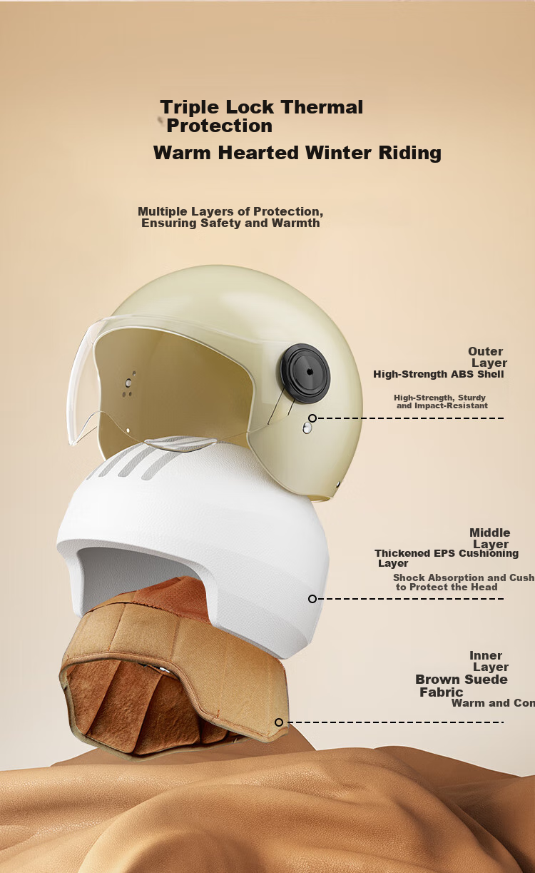 JD Original [Genuine National Standard] Motorcycle Helmet, 3C Certified New National Standard Autumn And Winter Anti-Freeze Warm Ear Protection Skin-Friendly Inner Lining Electric Scooter Helmet Khaki Color Size L 4