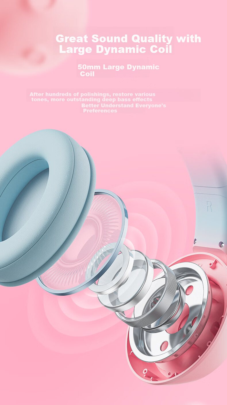 ONIKUMA Wireless Bluetooth Headphones with Microphone, Noise-Cancelling, for Women's Online Classes, Music, Gaming, Three-Mode Headphones, Suitable for Live Streaming, Computers, Tablets, Cute Cat Ears Design, Birthday Gift 3