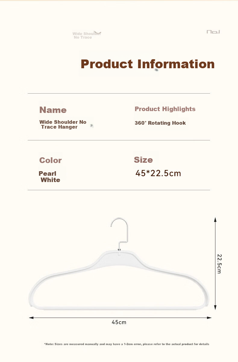 MENGTING Wide Shoulder Hangers, Seamless Clothes Hangers, Thick Plastic Non-Slip Drying Hangers, No Bulging Coat Hangers, Pack of 5 7