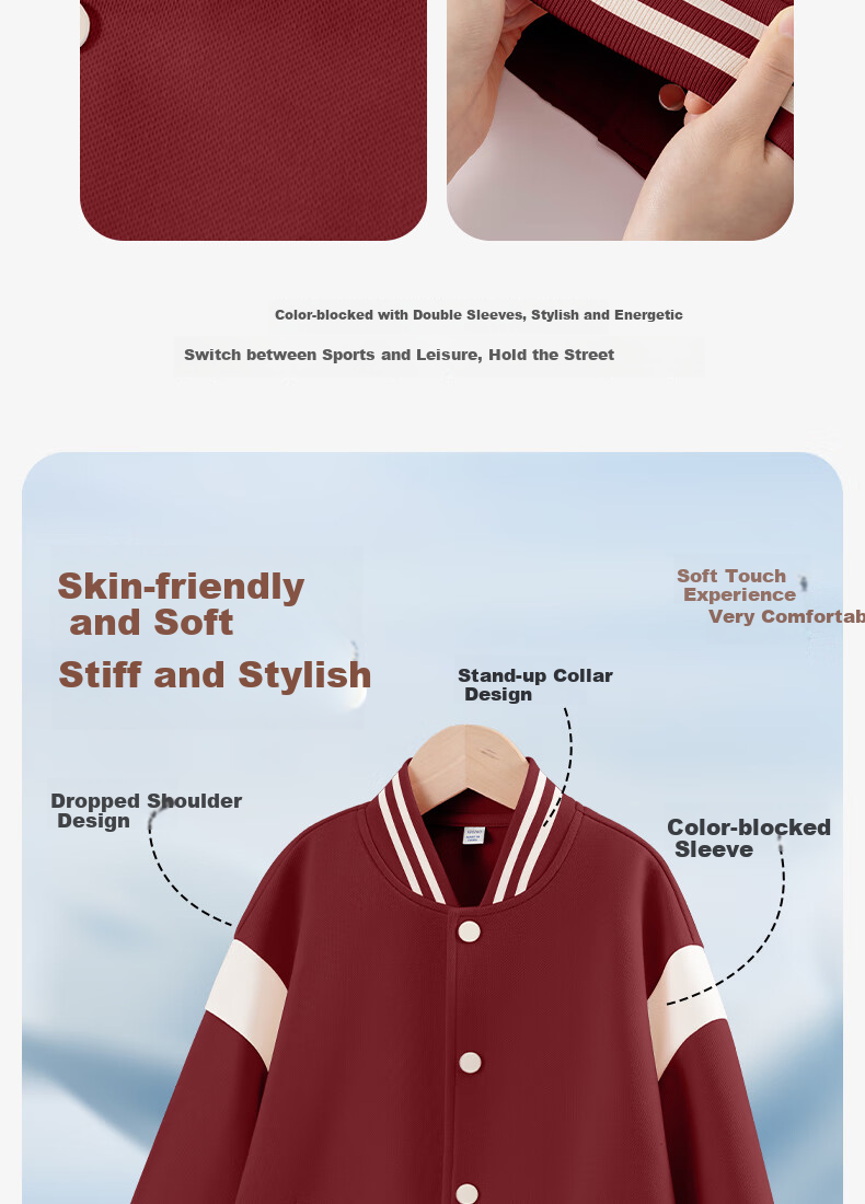 Baleno Boys' Jacket, Spring And Autumn Style, for Older Children, 2026 Trendy Cool Kids' Clothing, Color-Block Baseball Uniform, Children's Spring Casual Jacket 2