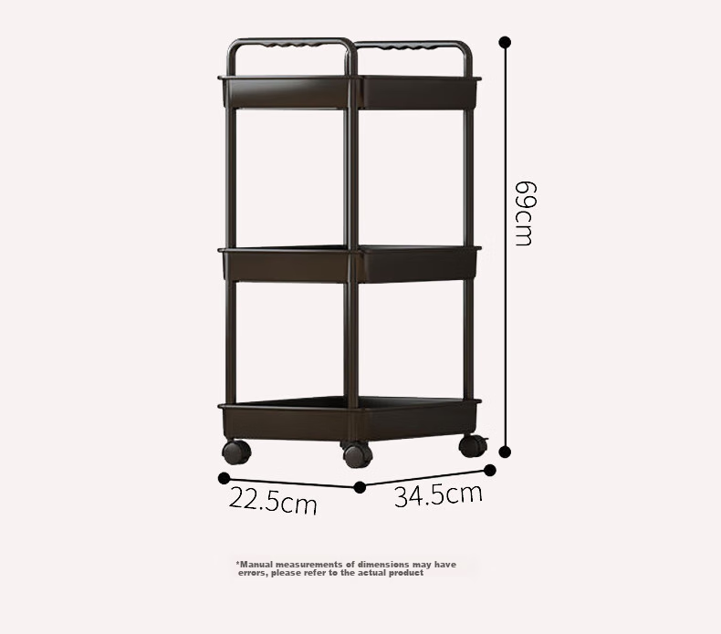 Shunyou Floor Storage Rack, Carbon Steel Shelving Unit, Mobile Kitchen Organizer, Three-Tier Trolley Cart, Pink, SY-1320 15
