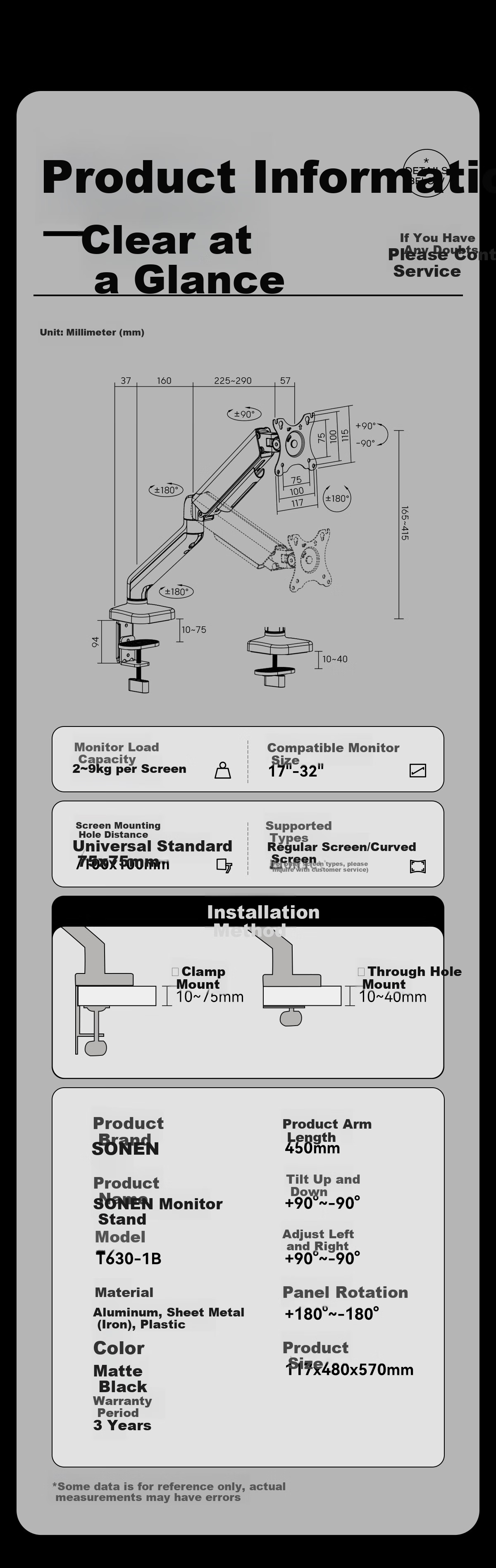 Songneng Monitor Stand, Mechanical Arm, Computer Stand Display Screen Arm, Monitor Riser, Rotatable And Height Adjustable Desk Stand for Screens, 17-32 Inches, T630 12