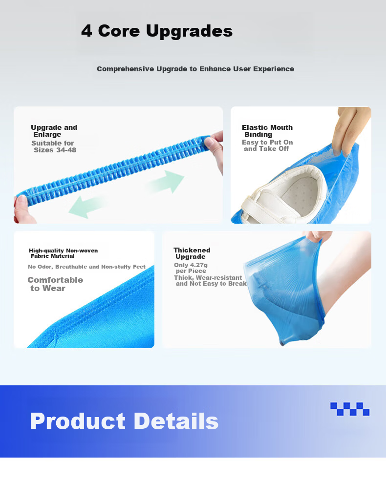 Mingdianshangpin Disposable Shoe Covers MSC20, Thickened And Enlarged Version, 100 Pieces/pack, Double-Layered, Dust-Proof, Breathable, Wear-Resistant, Non-Slip, Indoor Computer Room Unisex, 20g/㎡ Non-Woven Fabric Material 3