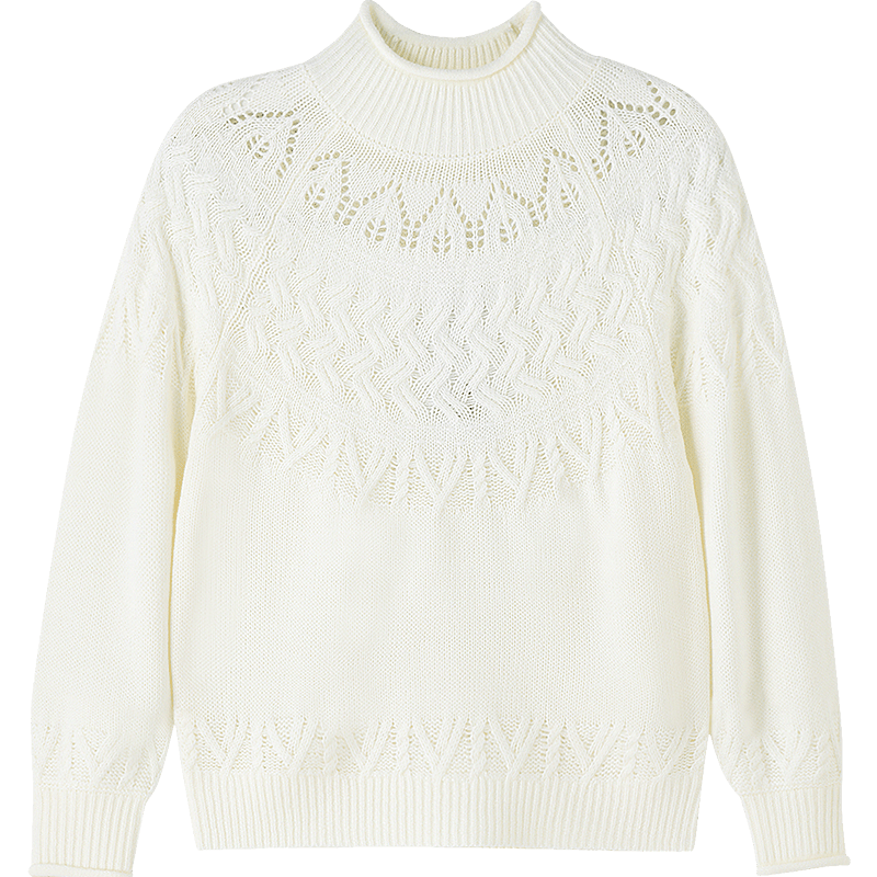 Annil Kids Girls' Crew Neck Long Sleeve Knit Sweater 2025 Winter New Pullover Milk Candy White 130