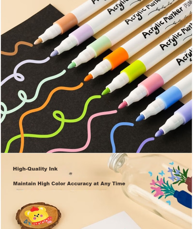 Lvxueji 24-Color Soft Tip Acrylic Markers Black Box Waterproof DIY Art Paint Pens for Kids Drawing Gift for Boys and Girls Children's Day 2