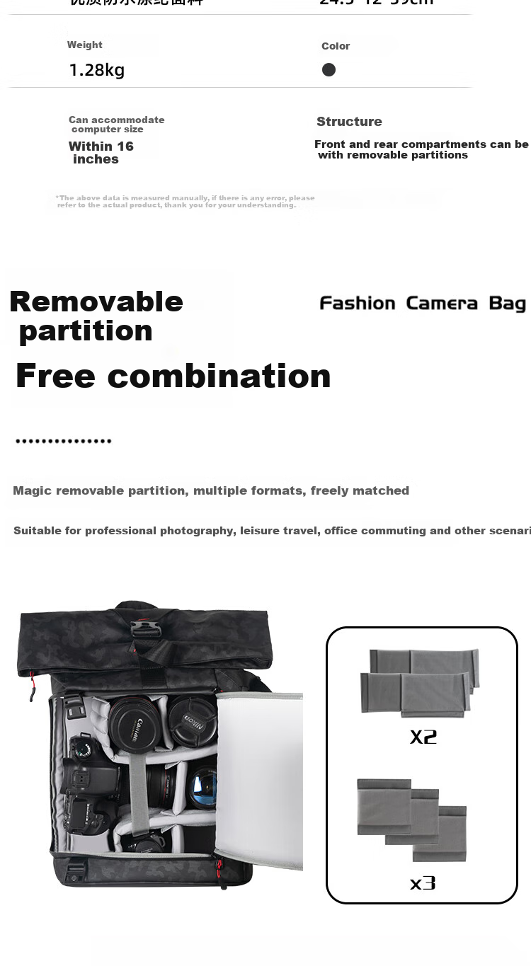Pulewei Camera Backpack, Multifunctional Professional DSLR Photography Bag, Outdoor Hiking Large Capacity Portable Multi-Functional Lens Backpack 3