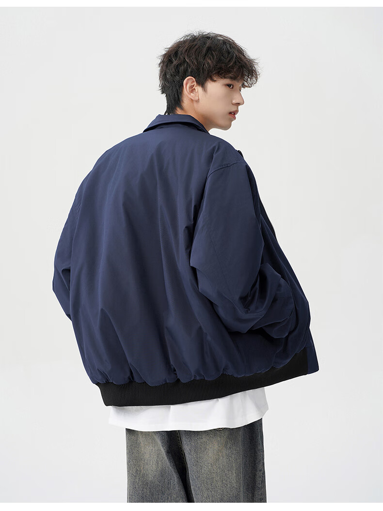 MMOPTOP Men's American Style Flight Jacket Autumn Winter Fashion Loose Casual Coat MJK10 Navy Blue 3XL 17
