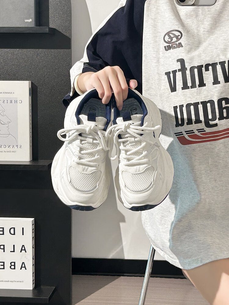Warrior Women's Sports Shoes Autumn Casual Korean Style Breathable Haze Blue Dad Sneakers White Dark Blue Size 39 10