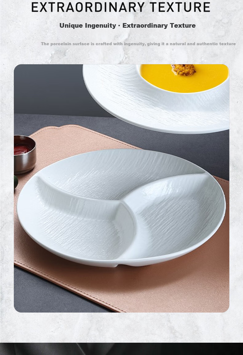 Chuanqi Ceramic Divided Plate, 10-Inch Three-Compartment Round Plate, Salad Plate, Fat-Reducing Separated Breakfast Plate, Lava Flow 5