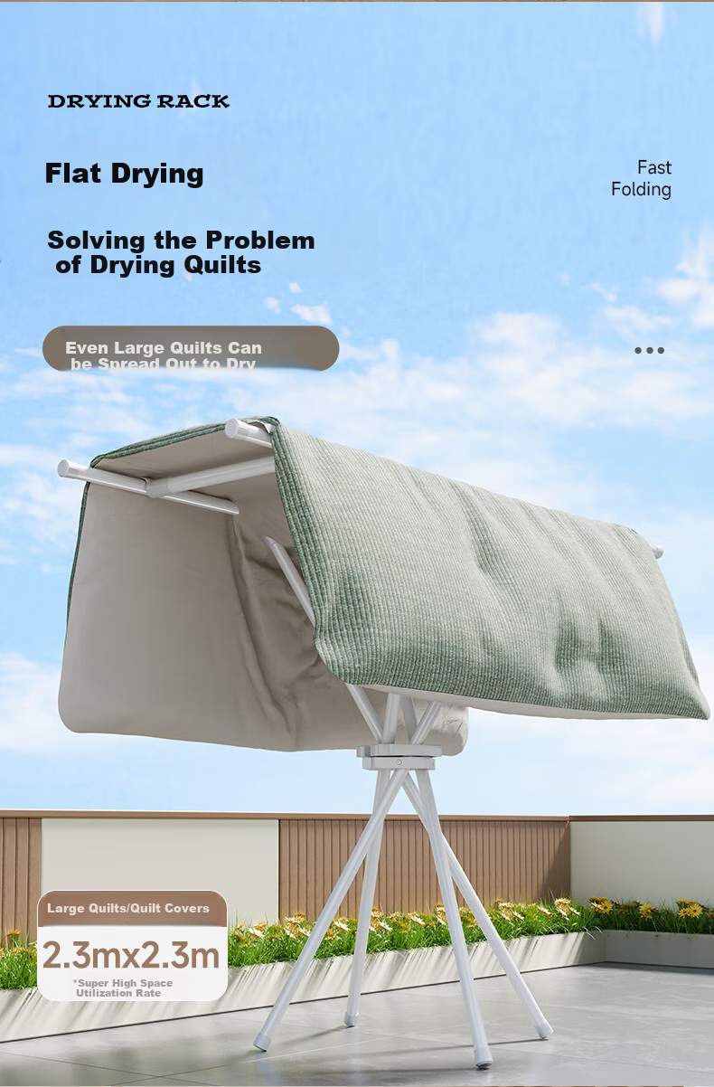 Cenggao Foldable Clothes Drying Rack, No Installation Required, Indoor Balcony Adjustable Height Clothes And Quilt Drying Stand, Milk White Color, Adjustable Height 1.5 Meters 6