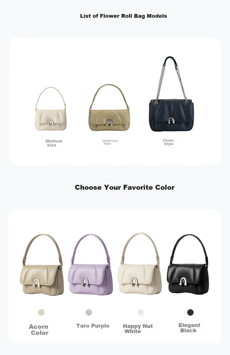 AMAZING SONG Women's Handbag, Flower Roll Bag, Medium Size, Top-Grain Sheepskin, Shoulder Crossbody Bag, Original Practical Handbag, High-End Niche Gift 7
