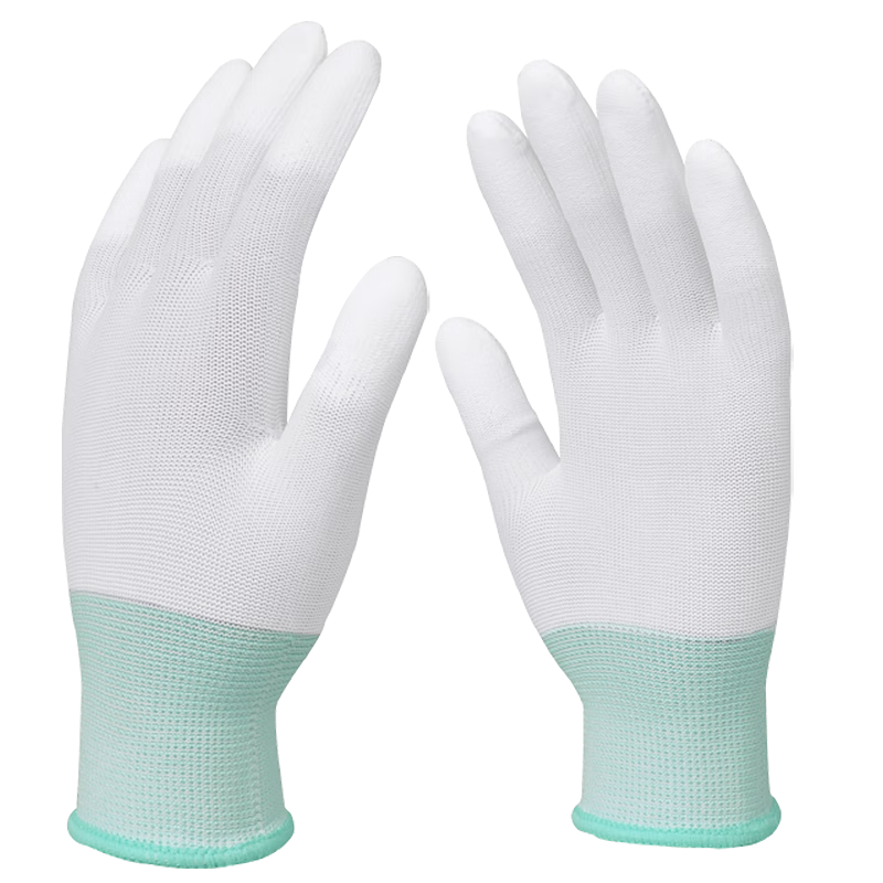 Kailehu PU Coated Finger Gloves, Protective, Wear-Resistant, Non-Slip, Breathable, Comfortable Work Gloves, Fine Operation, Dust-Free, White, 10 Pairs, Size L