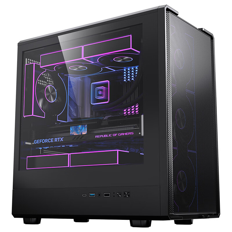 PADO Fengdu 5 Black Desktop Computer Case Supports M-ATX Motherboard with Type-C Front Panel Iron Mesh Sliding Glass Design 8 Fan Slots