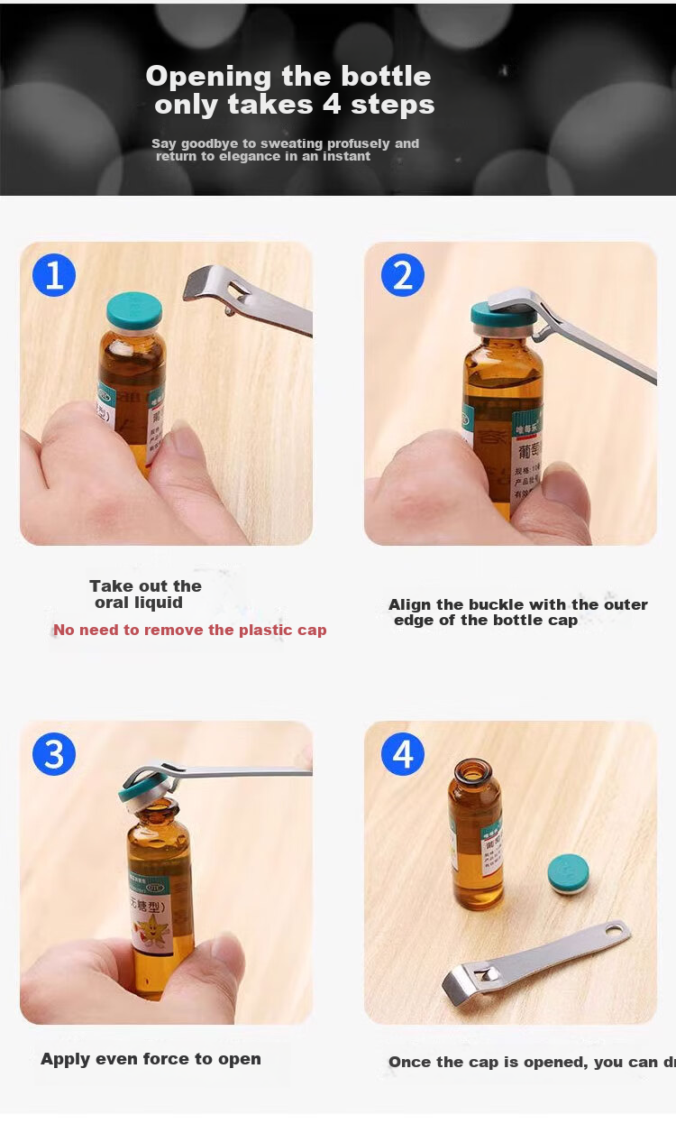 Dipuer Oral Liquid Bottle Opener Multi-Functional Dual-Purpose Lid Opener for Antibiotic Aluminum Caps, Upgraded Two-Pack Set 6