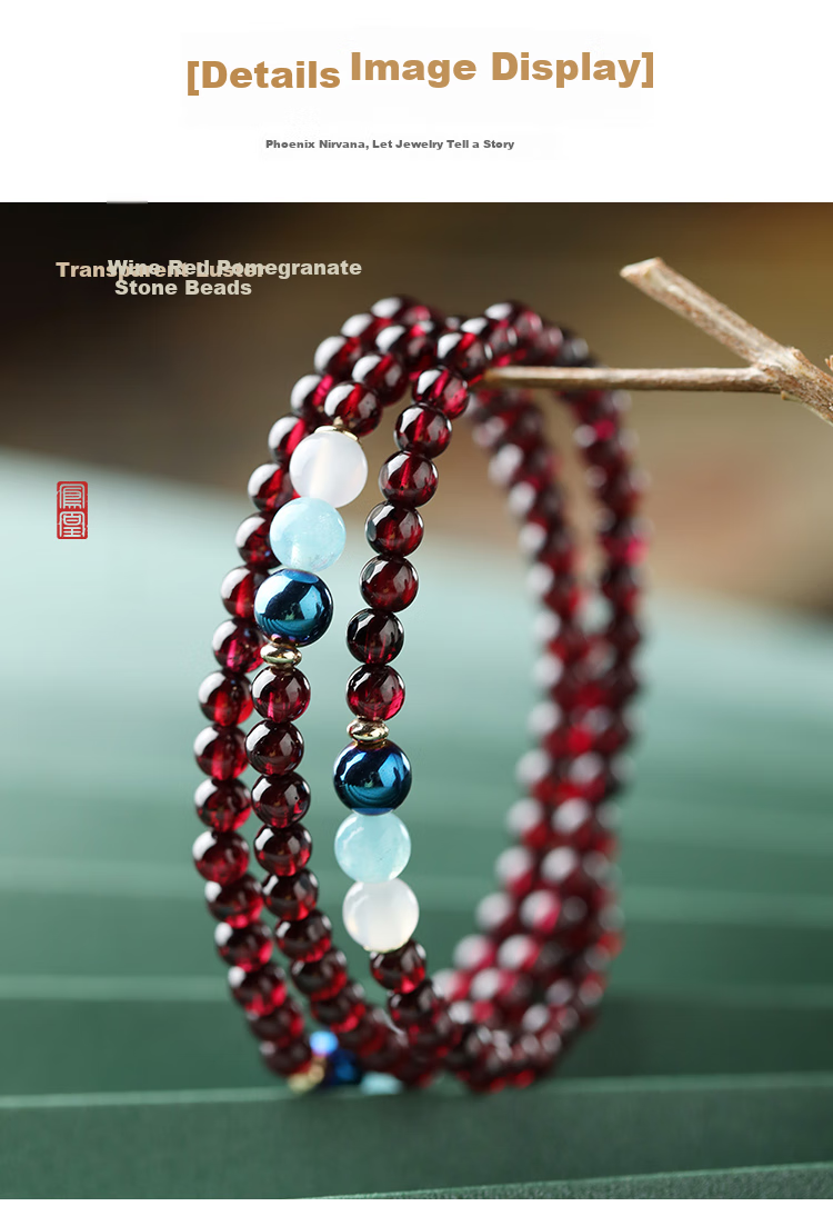Fenghuangniepan Natural Garnet Bracelet for Women, 2026 New Multi-Layer Crystal Beaded Bracelet with Lucky Beads, Birthday Gift for Mom And Ladies 7
