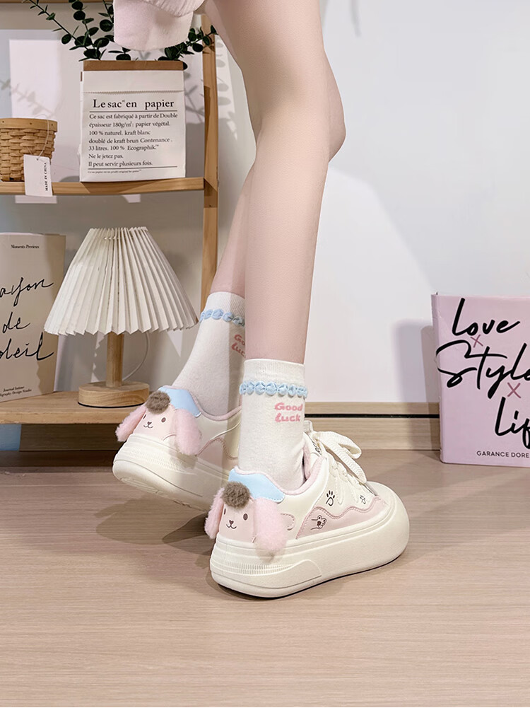 Renben Fleece-Lined White Sneakers for Women Cute Puppy Low-Top Original Casual Thick-Soled Warm Cotton Shoes Trendy Female 10