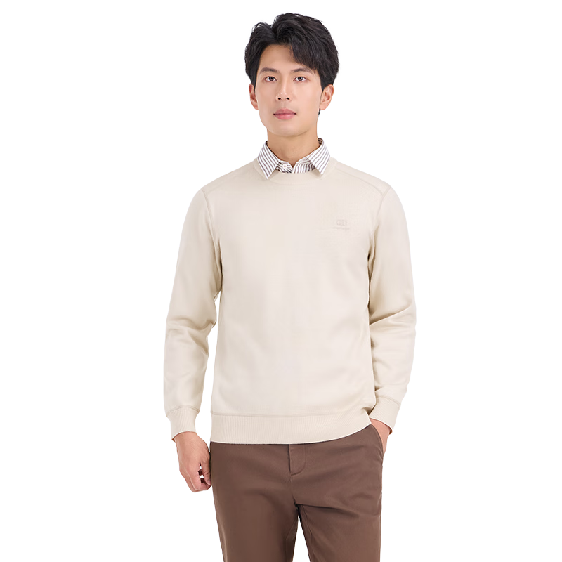 Laxton Men's Knit Sweater Autumn Winter [With Merino Wool] Warm Heat-Retaining Anti-Pilling Skin-Friendly Men's Top Off-White 2XL