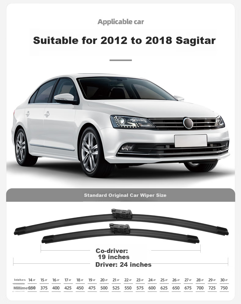 Deyun FAW-Volkswagen Sagitar Windshield Wipers for 2019-2026 Models, Specialized Boneless Wiper Blades with A-Grade Rubber Strips, Car Accessories, Original Factory Equipment 2