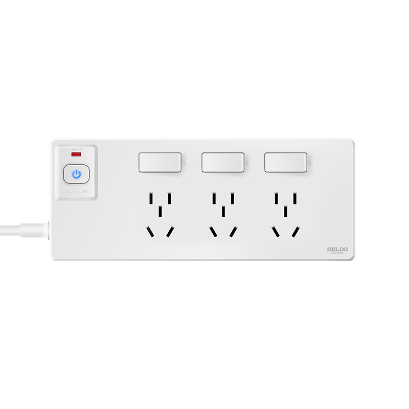 Delixi Multi-Outlet Master-Slave Expansion Power Strip Overload Protection Surface-Mounted Kitchen Cabinet Power Strip with Switch and 30cm Power Cord