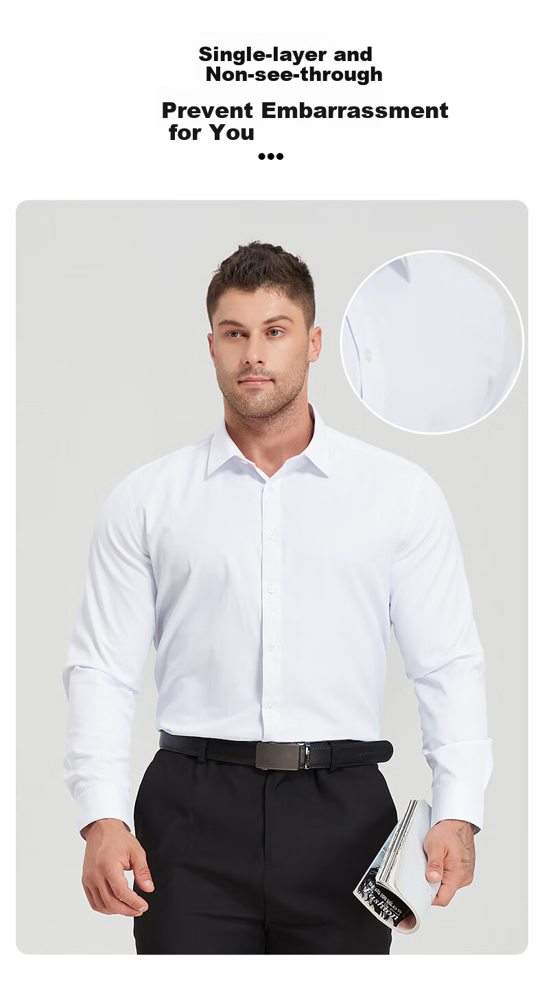 Dibinze Large Size White Dress Shirt for Men, Long Sleeve Business Casual Loose Fit Cotton Commuter Suit Shirt for Chubby Me 3
