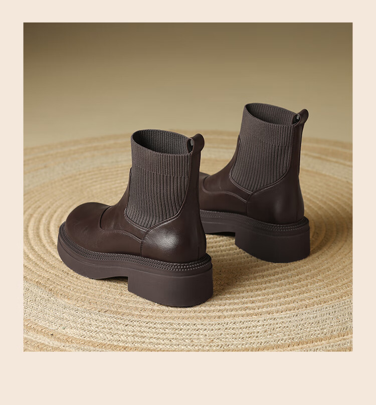 ZHR Elastic Socks Boots Women Autumn Winter Fleece Thick Sole Height Increasing Slimming Soft Sole British Short Boots EH255A Black 36 12