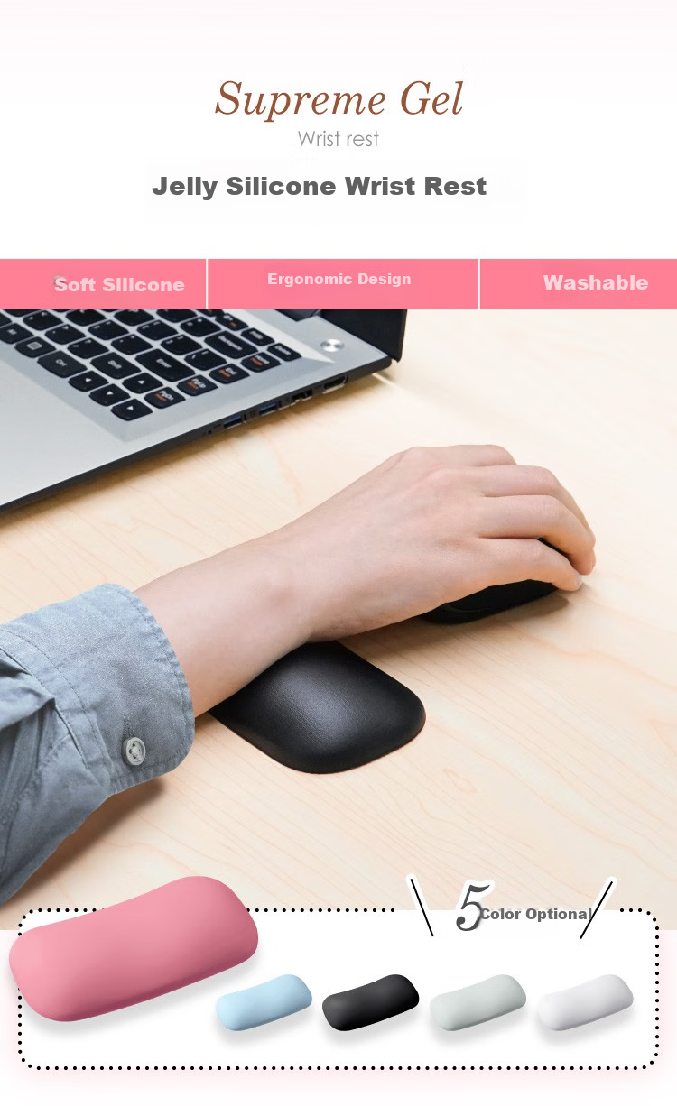 SANWA Gel Ergonomic Silicone Wrist Rest Mouse Pad Set, Solid Color Hand Support Wrist Pad, Soft And Washable, for Office And Gaming, White 1