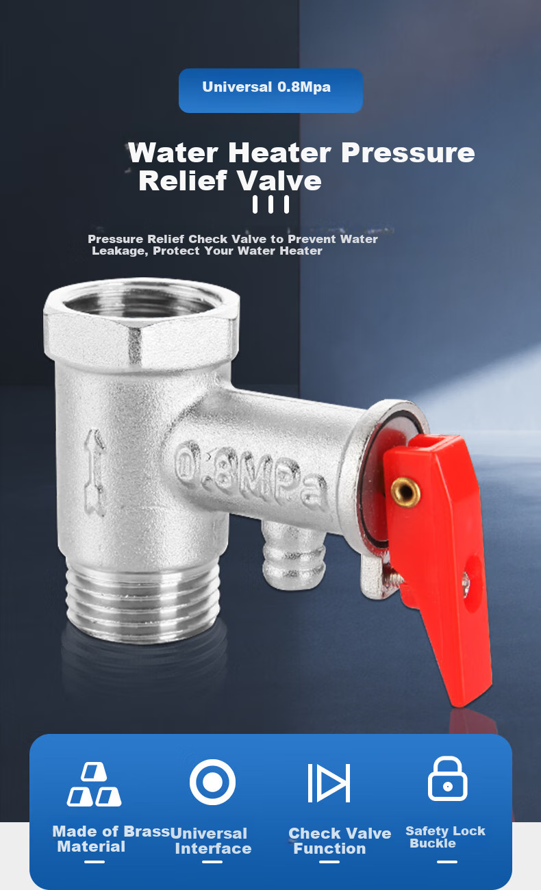 PURPAVWINNER Safety Pressure Relief Valve, Universal Accessory for Electric Water Heater, 1/2 Inch Water Pipe, All-Copper Thickened Pressure Reducing Valve, One-Way Check Valve, Non-Return Valve, Hot Water Heater Safety Valve 1