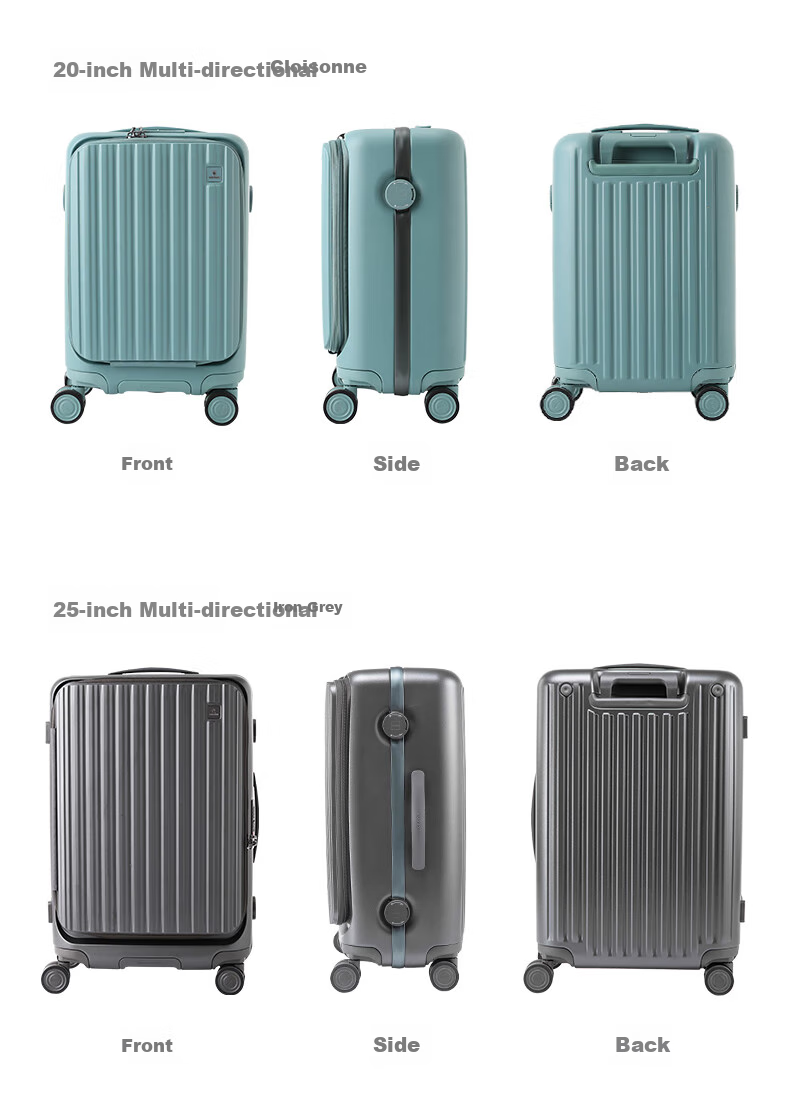 CROWN Large Capacity Aluminum Frame Suitcase Trolley Case 5308 Iron Gray Zipper 20-Inch Carry-On Expandable by 18% 12