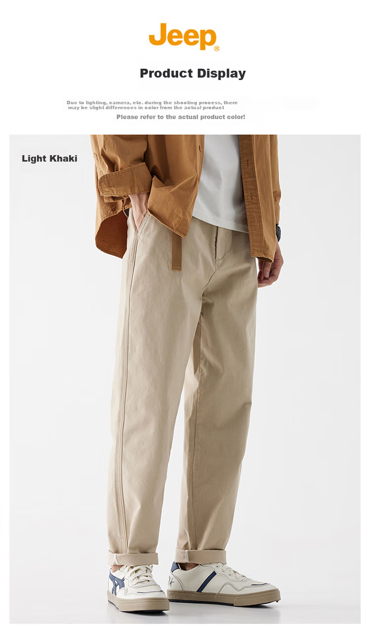 JEEP Casual Pants for Men, Loose-Fitting Trendy Spring And Summer High-End Straight-Leg Cargo Pants, Light Khaki, Size 28 5