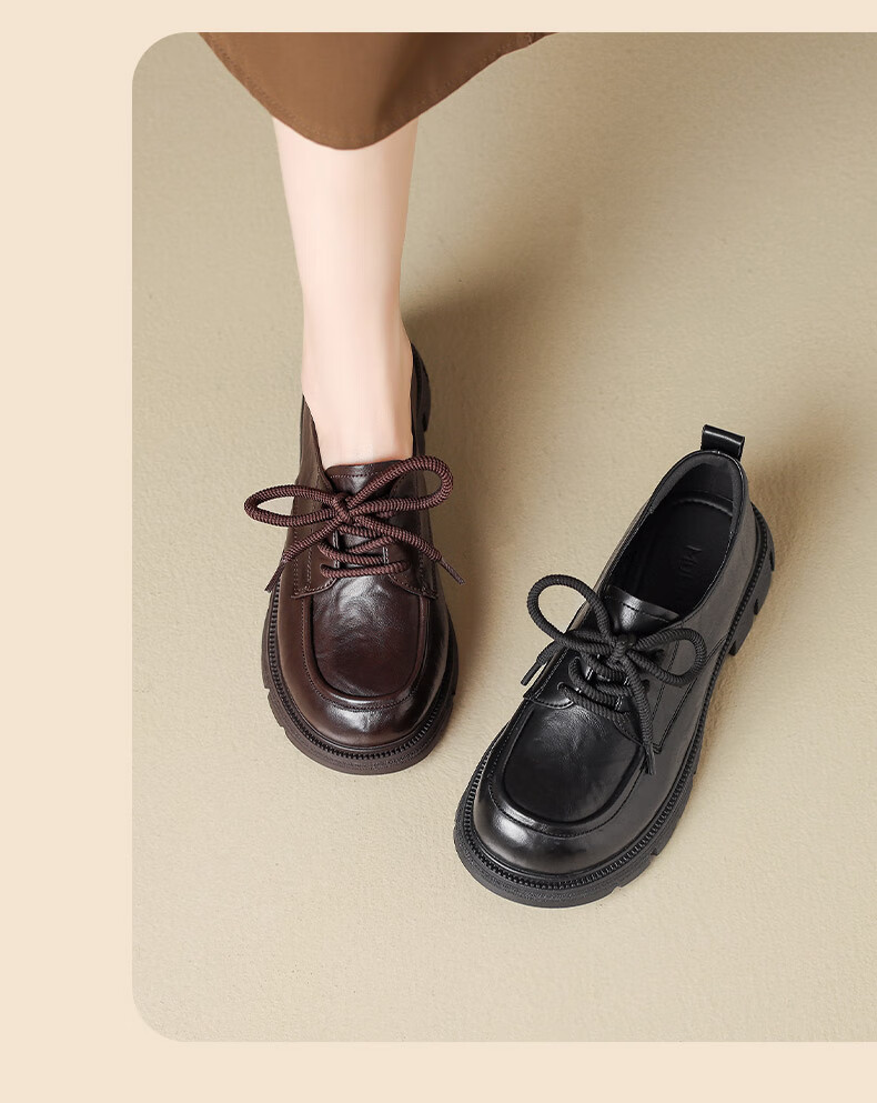 MULINSEN Women's Summer Versatile Block Heel Loafers Comfortable Commuter British Style Leather Shoes Brown Size 36 13
