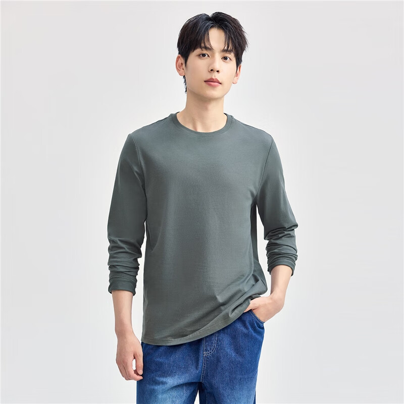 Мужская футболка Giordano с длинным рукавом, 100% хлопок, однотонная с круглым вырезом, модель 01023820