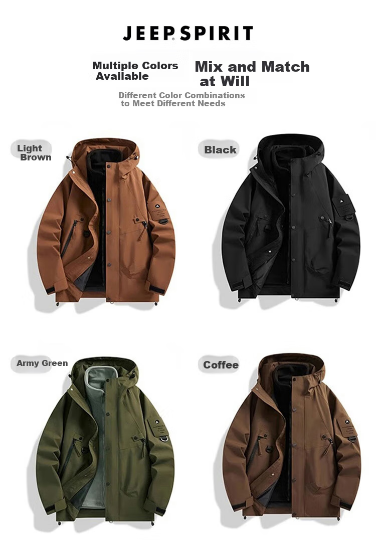 JEEP SPIRIT Men's Three-In Jacket, Men's Windbreaker, Autumn And Winter Warm Casual Fleece Outerwear 14