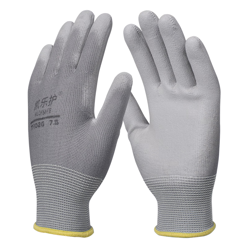 Kailehu PU Coated Palm Gloves, Coated Layer, Labor Protection, Wear-Resistant, Anti-Slip, Breathable, Comfortable Work Gloves, Fine Operation, Dust-Free, Gray, 10 Pairs, Size M
