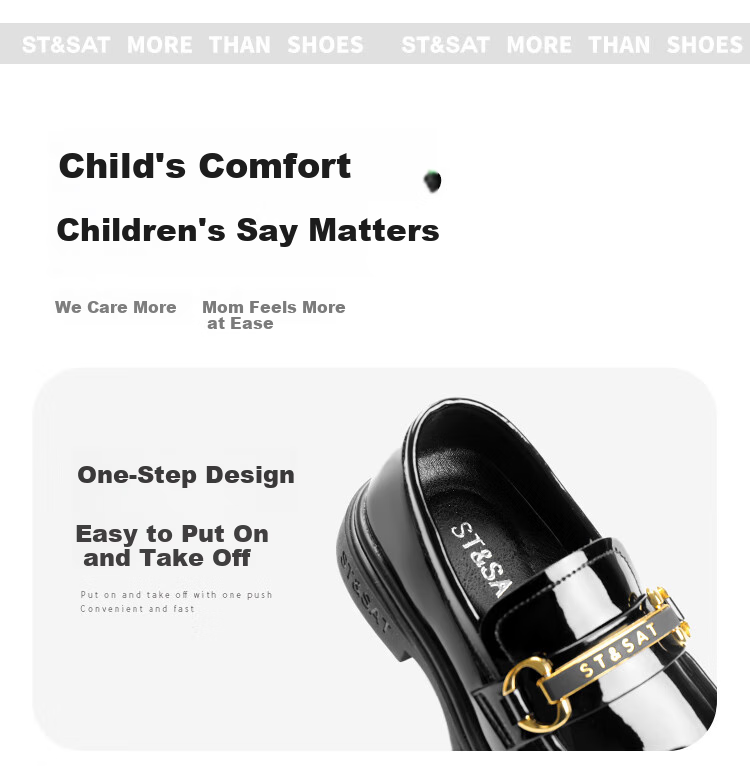 St&Sat Women's Spring Soft-Soled Flats, Girls' Black Leather Shoes, Loafers, Parent-Child Shoes, Slip-On Versatile Style, Black, Size 33 13