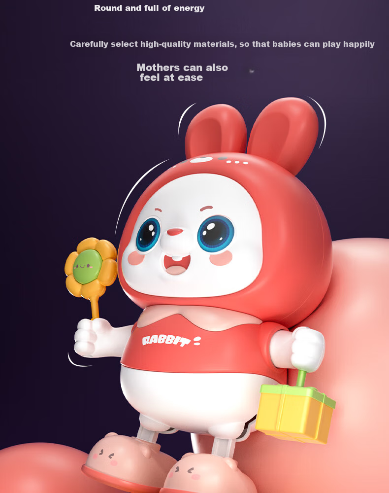 Dimoarch Baby Toy for 0-1 Year Old, Early Education Sound And Light Electric Dancing Rabbit, Rechargeable Head-Lifting Training Singing Birthday Gift 5