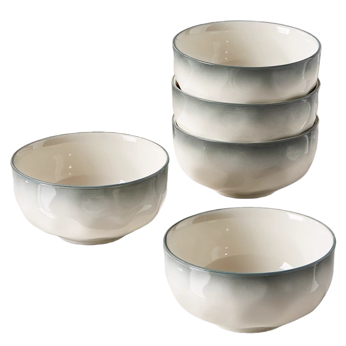 Haoya Jingdezhen Underglaze Color Ceramic Tableware Set, 6-Inch Soup Bowls, 4-Pack, Home Use, Yan Yu Yao Design