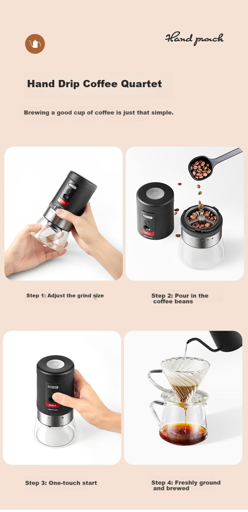 SIMELO Electric Coffee Grinder, Home Use Coffee Bean Grinder, Portable Hand-Cranked Coffee Machine, Mid-Autumn Festival Gift 16