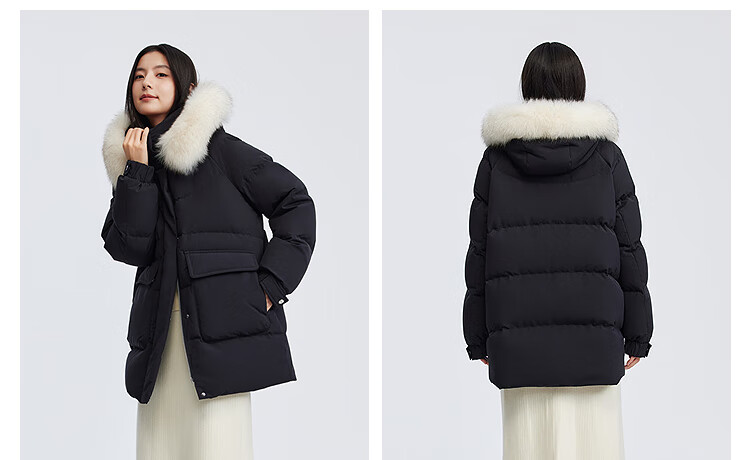 Bosideng Off-Season Women's 90% Down Thickened Stand Collar Loose Mid-Length Large Fur Collar Mall-Style Down Jacket 10