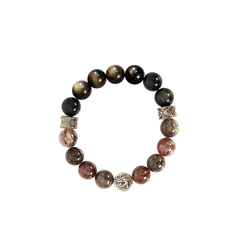 British Museum Egyptian Desert Eye Gold Obsidian Rutilated Quartz Luxury Men's Bracelet Gift for Men Father's Day Graduation