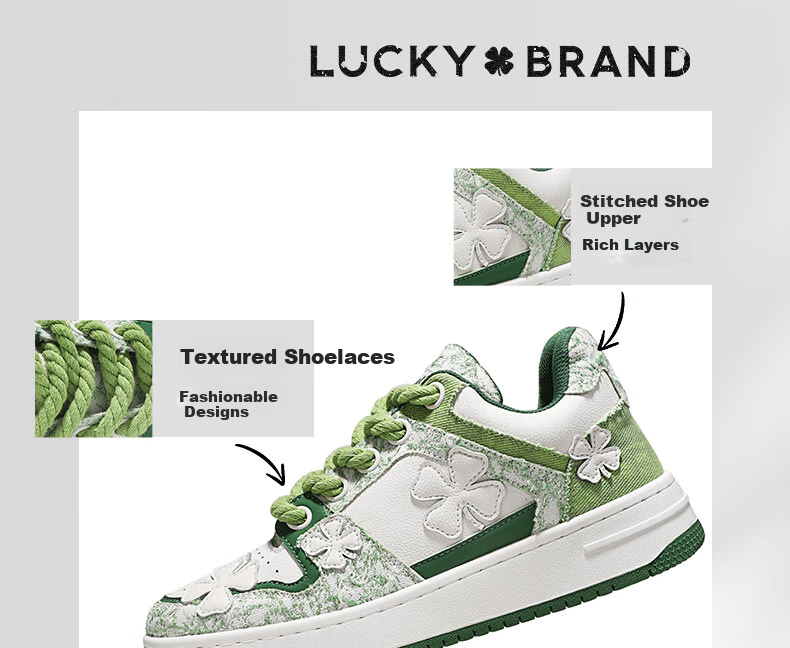 LUCKY BRAND Sneakers, Women's Shoes, Couple Style, Four-Leaf Clover American Outdoor Breathable Men's Casual Shoes LY0003, White And Blue, Size 36 4