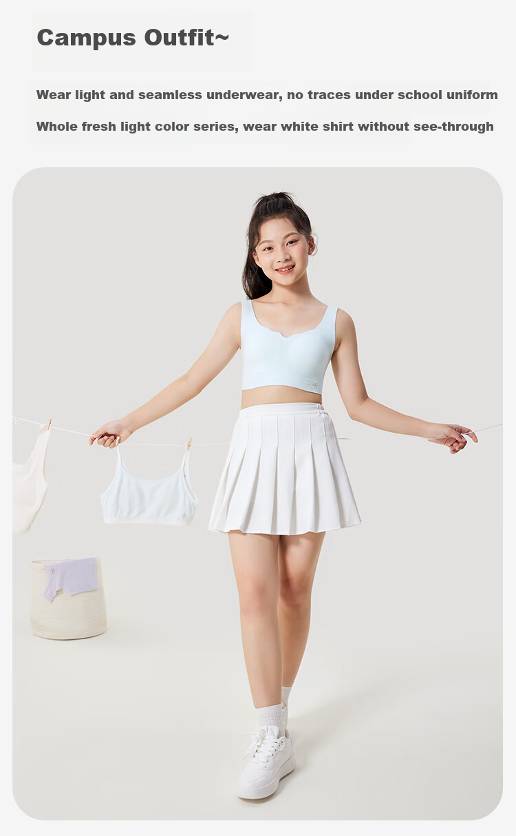 Jiusuibian Plant Cotton Children's Underwear Girls' A-Class Invisible Thin Bra 12-15 Years Old Teenage Girls Medium and Long Vest 4