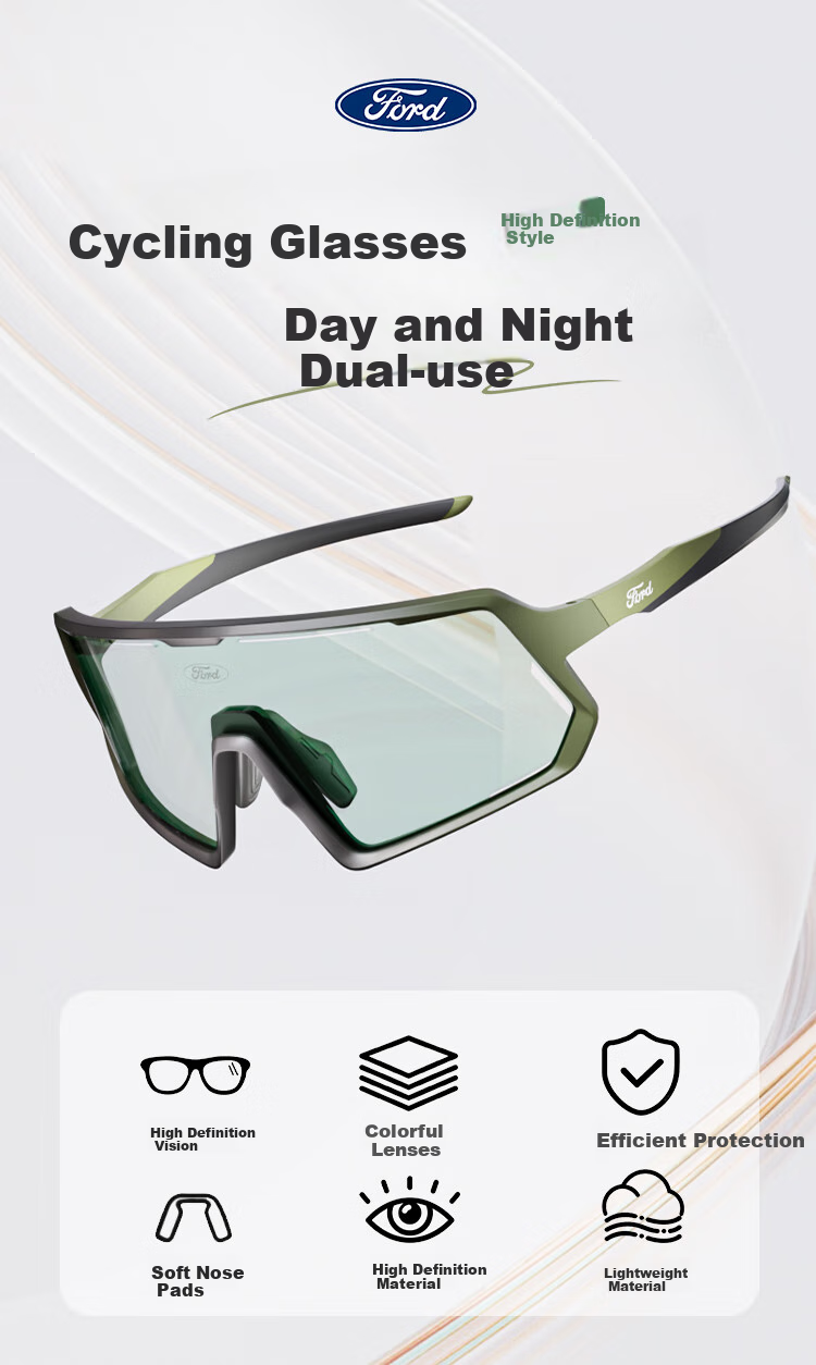 Fute Outdoor Sports Cycling Glasses, Day And Night Use, Photochromic Polarized Running Glasses for Men And Women, Protective Eyewear, Matte Green Frame - F164 1