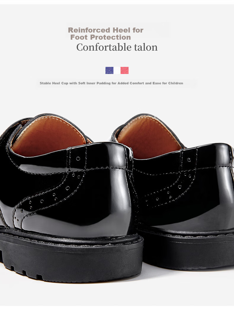 Balaqi Boys Classic Black Leather School Style Glossy Leather Shoes Spring Autumn Soft Sole Single Shoes BL3356 Black Size 35 8