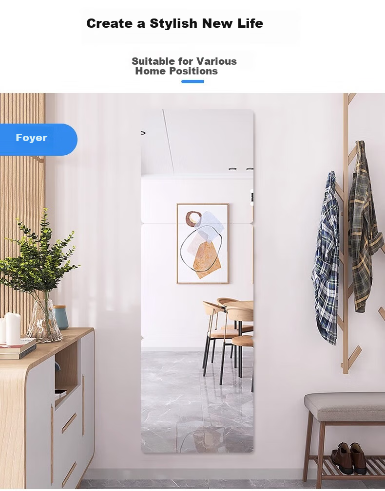Lingchen Self-Adhesive Full-Length Mirror, No Drilling Required, Acrylic Anti-Breakage Mirror, Dressing Mirror for Rental Apartments, 30*30cm Trendy Wall-Mounted Soft Acrylic Mirror 7