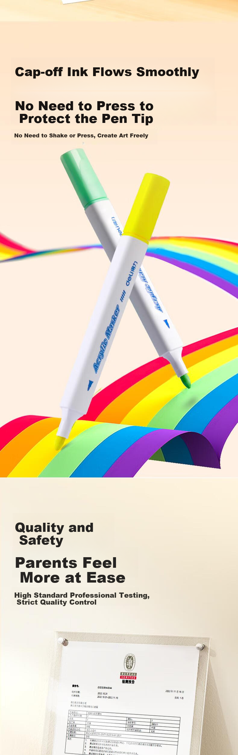 Deli [Back to School Stationery] 24-Color Children's Water-Based PP Boxed Triangular Acrylic Markers, Waterproof Drawing Guka Fluorescent Highlighters, New Year Tree Graffiti Pens for Boys And Girls 5
