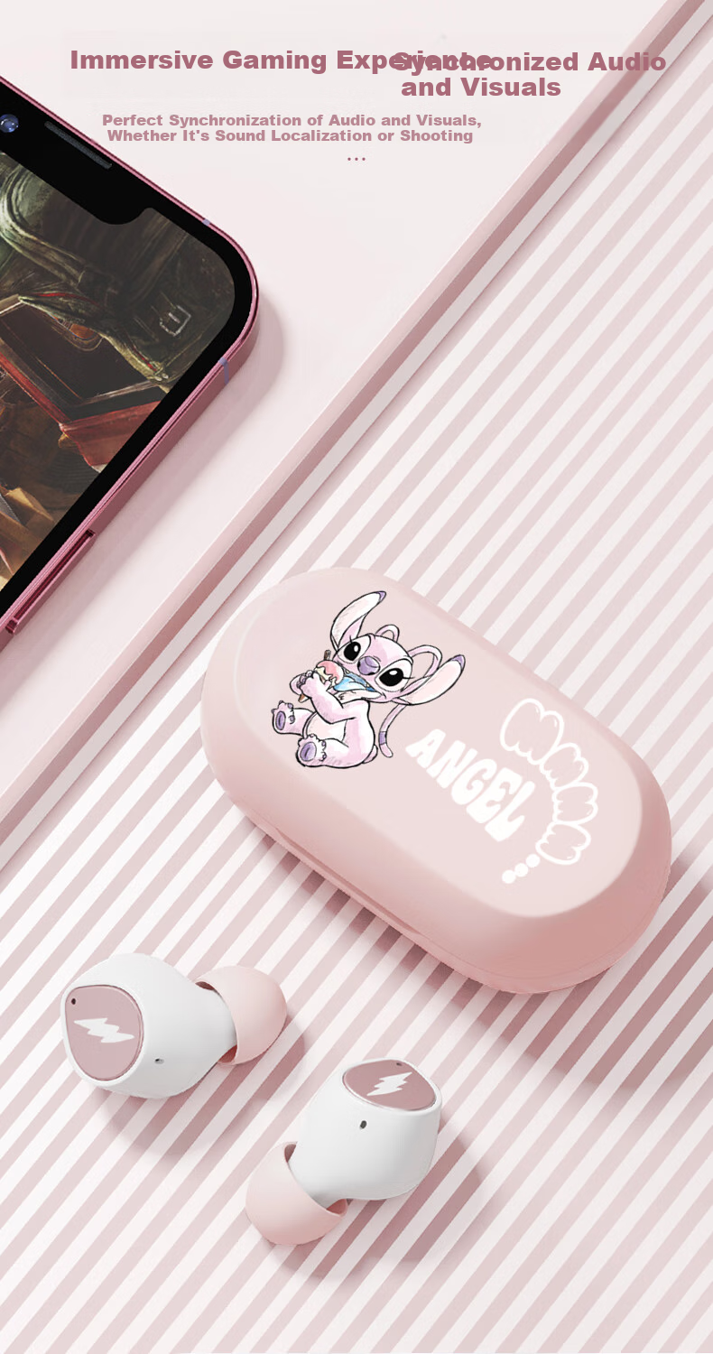 DISNEY True Wireless Bluetooth Earphones In-Ear Gaming Music Ultra-Long Battery Life Headphones 2025 New Model Couple Gift D29 Pink Angel Compatible with Apple Huawei Xiaomi 6