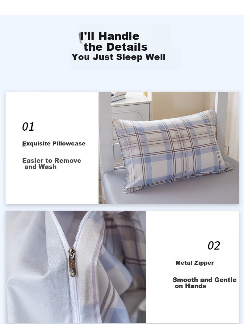 Hengyuanxiang Class A Pure Cotton Dormitory Six-Piece Set (Three-Piece Set + Pillow Core + Quilt Core + Mattress Pad), Complete Set of Blue Plaid Bedding 11