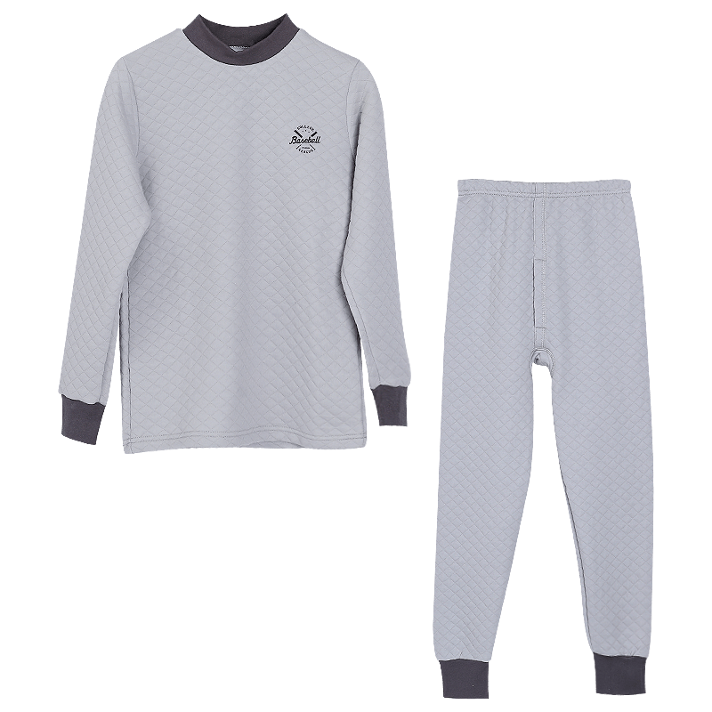 Hodohome Kids Boys Thermal Underwear Half Turtleneck Cotton Triple-Layer Quilted Thickened Air Layer Autumn Shirt and Pants 205 Gray Size 120